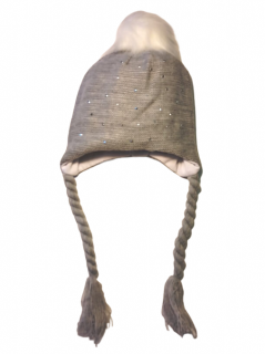 Zimná čiapka dvojvrstvová sv. sivá so striebornými kamienkami, obv. hlavy 42-44 cm