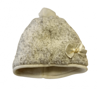 Zimná čiapka dvojvrstvová vlnená s mašličkou, obv. hlavy 53 cm