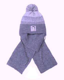 Zimná čiapka so šálom modrá, obvod hlavy  44-46