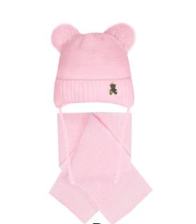 Zimný komplet pre bábätko čiapka ružová + šál, obvod hlavy 40-42 cm