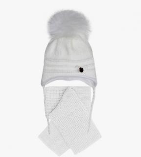 Zimný komplet pre novorodenca  čiapka biela + šál, obvod hlavy 36-38 cm