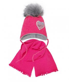 Zimný set ružový čiapka + šál, obvod hlavy  44-48