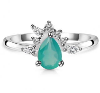 Luxusný strieborný prsteň so zeleným onyxom a topazmi Bohyňa Veľkosť: 52