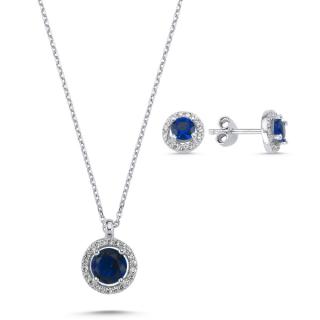 Strieborná sada šperkov kolieska modrý kameň - náušnice, náhrdelník