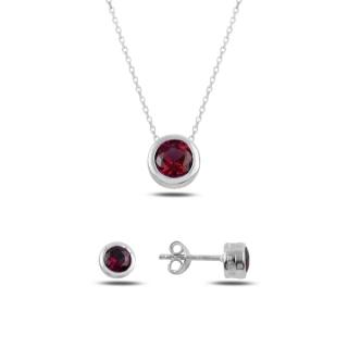 Strieborná sada šperkov kôstky červené - náušnice, náhrdelník