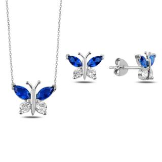 Strieborná sada šperkov motýľ modrý - náušnice, náhrdelník