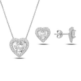 Strieborná sada šperkov srdca - náušnice, náhrdelník