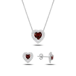 Strieborná sada šperkov srdca ružové - náušnice, náhrdelník