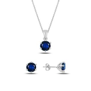 Strieborná sada šperkov tmavo modrá - náušnice, náhrdelník