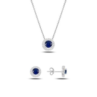 Strieborná sada šperkov trblietavé kolieska modrý kameň - náušnice, náhrdelník