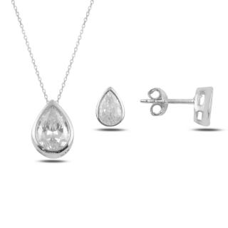 Strieborná sada šperkov zirkónová kvapka-náušnice, náhrdelník