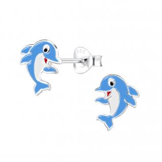 Strieborné náušnice delfín modrý
