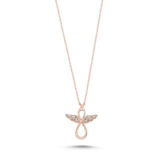 Strieborný náhrdelník nekonečno s anjelskými krídlami ružové zlatenie