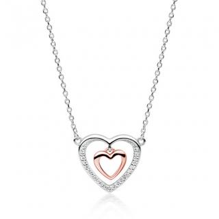 Strieborný náhrdelník srdca v srdci Rose