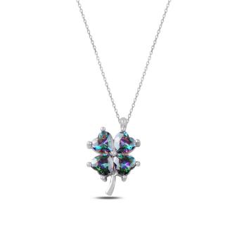 Strieborný náhrdelník štvorlístok - farbený zirkón