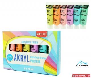 Akrylové farby 75ml  sada 6ks pastelové farby