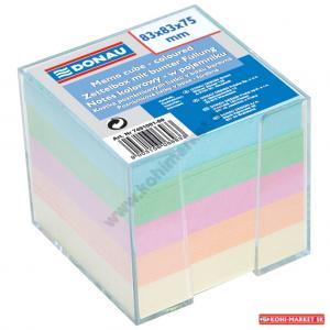 Bloček kocka nelepená 83x83x75mm pastelové farby číra škatuľka