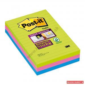 Bloček Post-it Super Sticky 102x152 linajkový mix farieb