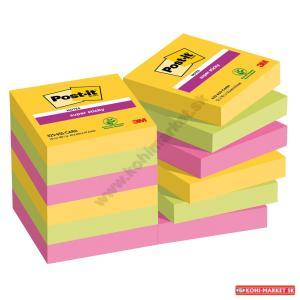 Bločky Post-it Super Sticky CARNIVAL, veľkosť 47,6 x 47,6 mm, 12 bločkov po 90 lístkov