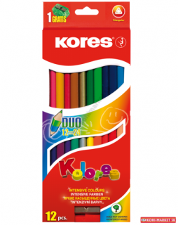 Pastelky Kolores Duo 12 ks Kores trojhranné 24 farieb+orezávatko