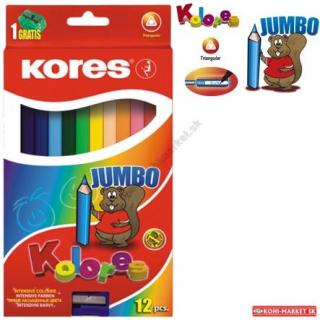 Pastelky Kolores Jumbo 12 ks Kores trojhranné + orezávatko