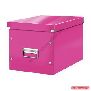 Štvorcová škatuľa Click & Store A4 metalická ružová