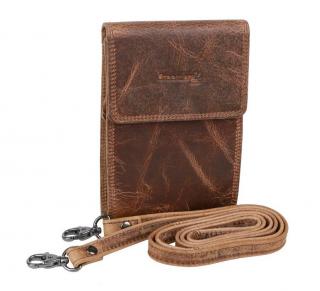 Cestovná skladacia peňaženka na krk MONTANA, kožená hnedá