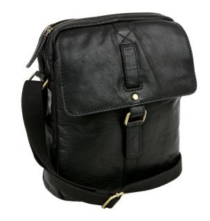 Elegantná kožená taška cez plece LAGEN s poklopom 27x22 cm čierna