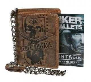Kožená peňaženka s retiazkou vintage REBEL 12 kariet