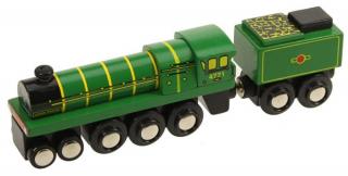 Bigjigs Rail dř. replika lokomotivy - Green Arrow + 3 koleje