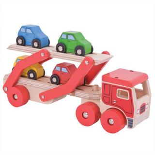 Bigjigs Toys dřevěné hračky - Kamion s auty