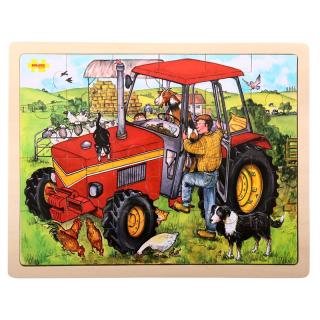 Bigjigs Toys dřevěné hračky - Puzzle Traktor - 24 dílků