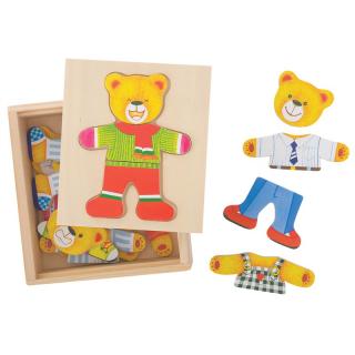 Bigjigs Toys Dřevěné oblékací puzzle v krabičce - Pan Medvěd