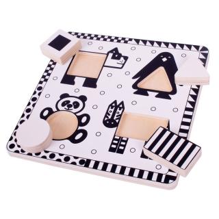 Bigjigs toys dřevěné vkládací puzzle - černobílé tvary