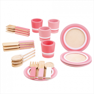 Bigjigs Toys Dřevěný snídaňový servis růžový