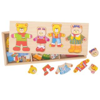 Bigjigs Toys oblékací puzzle v krabičce - Medvědí rodinka