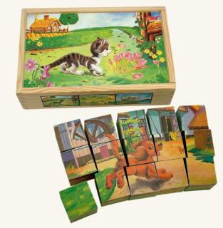 Bino Drevené obrázkové kocky - domáce zvieratá, 15 ks
