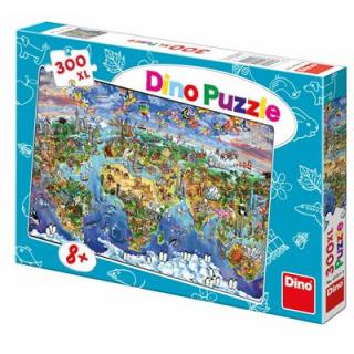 Dino puzzle ilustrovaná mapa světa 300 XL dílků