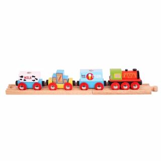 Dřevěná vláčkodráha Bigjigs - Vlak se zbožím + 3 koleje