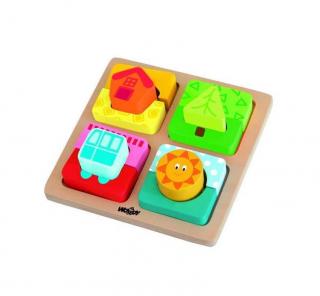 Dřevěné hračky - Destička s puzzle-tvary Slunce domova