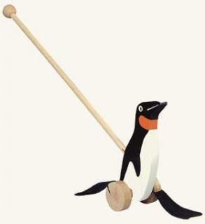 Dřevěné hračky - Tučňák na tyči - černobílý / natur tyč