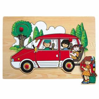 Dřevěné hračky - Vkládací puzzle - Rodinné auto červené