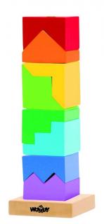 Dřevěné hračky - Woody Skládací věž barevná - hlavolam