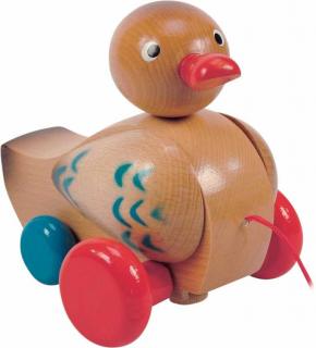 Dřevěné hračky Woody - Tahací kachna klapací - hnědá