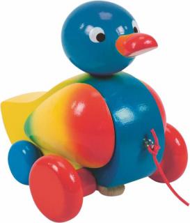 Dřevěné hračky Woody - Tahací kachna klapací - modrá
