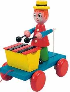 Dřevěné hračky Woody - Tahací klaun s xylofonem