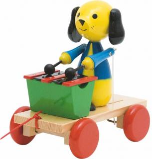 Dřevěné hračky Woody - Tahací pes s xylofonem