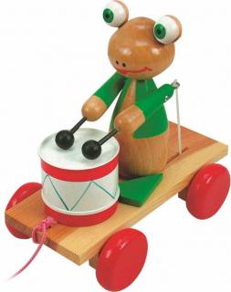Dřevěné hračky Woody - Tahací žába s bubnem