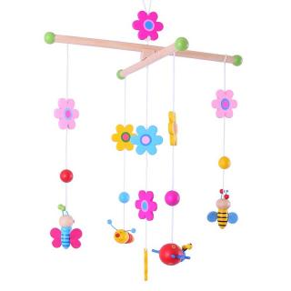 Dřevěné hračky - Závěsný kolotoč - Květinky a motýlci