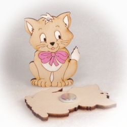 Dřevěné magnetky - Kočka s mašlí
